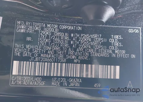 2006 Lexus Gx 470 из США, поврежденный, VIN JTJBT20X660117368